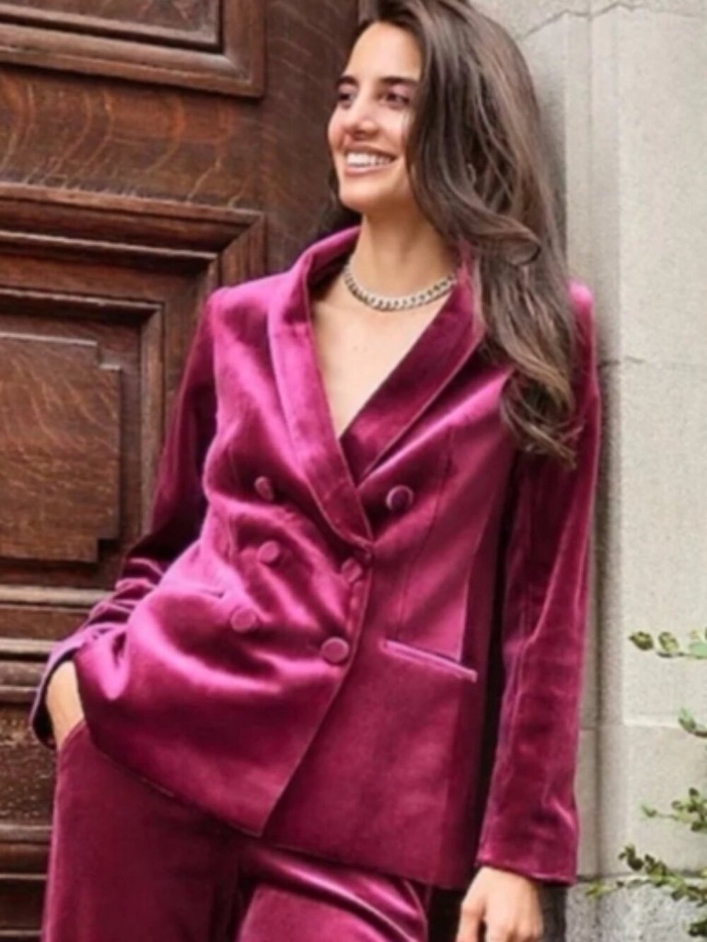 Express Velvet Double-Breasted Blazer Merlot Size Large